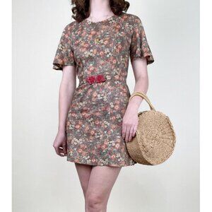 Vintage 70s Floral Print Mini Dress Romantic Euro Parisian Dainty Tea Party 70's